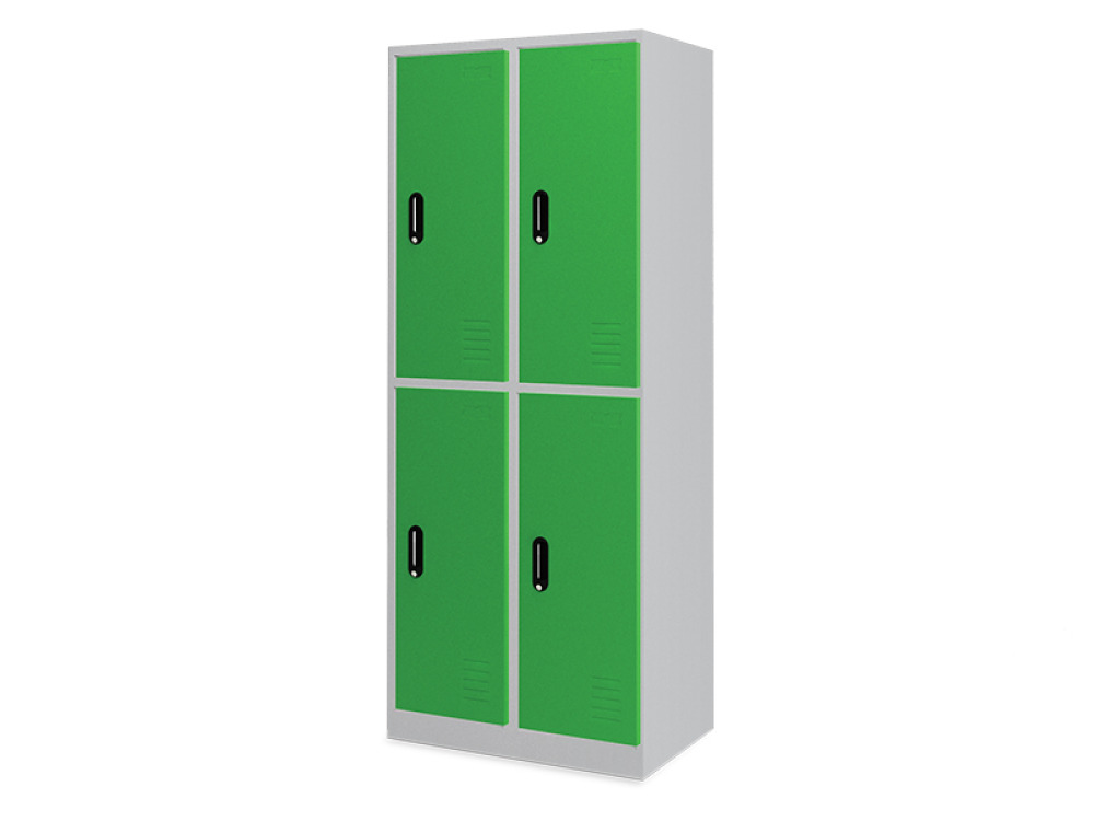 Tall 4-person metal cloakroom with doors - green