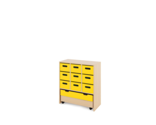 Storage Unit L with deep wooden trays + container - Yellow