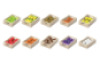 Fruits and vegetables in wooden boxes. Classroom set