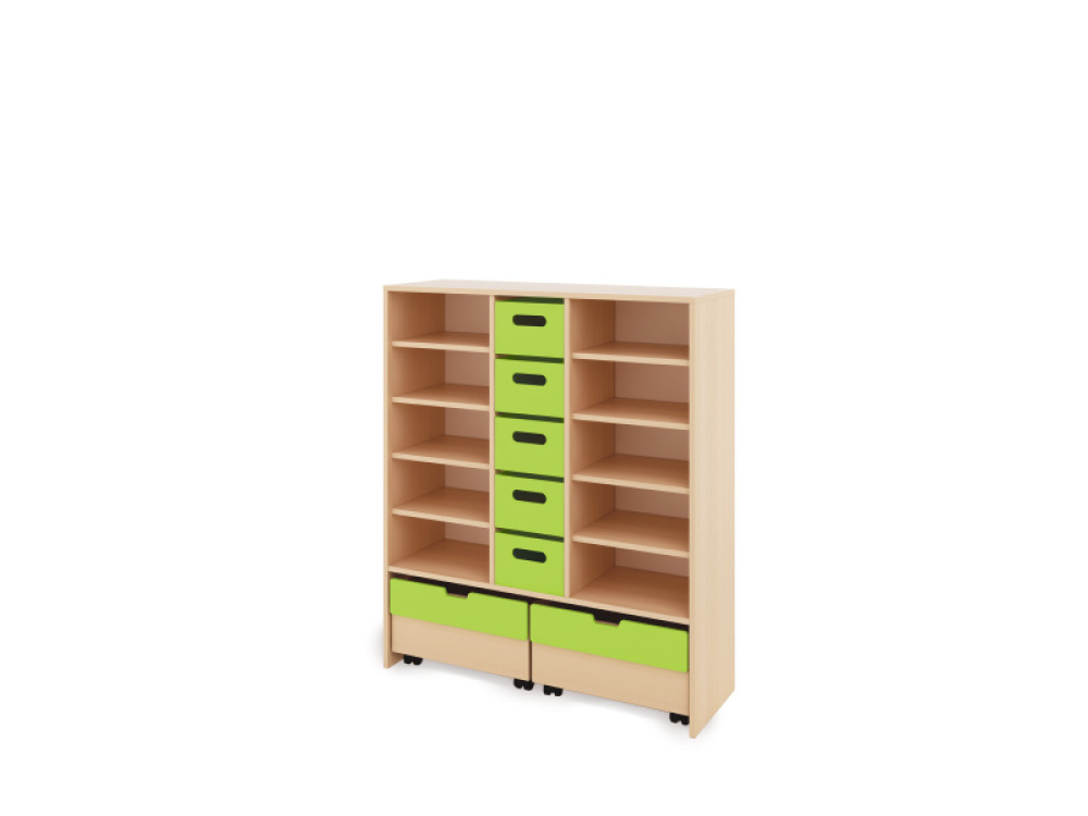 Storage Unit XL with shelves + deep cardboard trays & container - Green