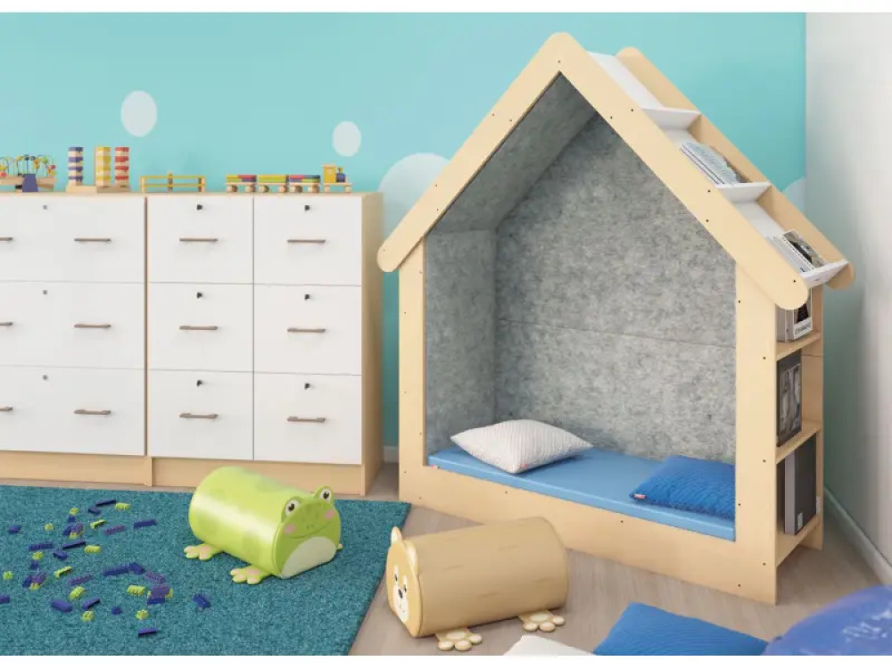 Acoustic hideout with bookcase