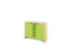 Storage Unit L with shelves and doors + shallow wooden trays - Green