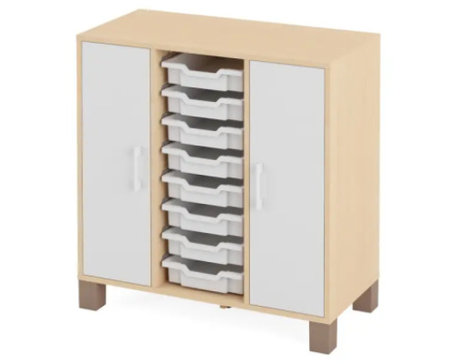 Cabinet with shelves, doors and 8 containers. White. Fresh Collection