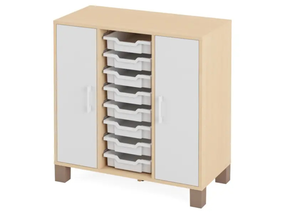 Cabinet with shelves, doors and 8 containers. White. Fresh Collection