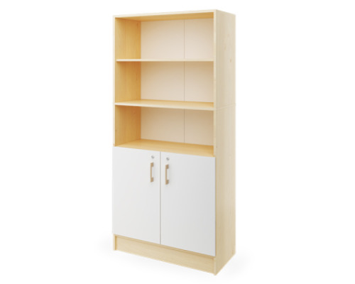 Prima. Tall cabinet with shelves and a pair of doors - white - birch