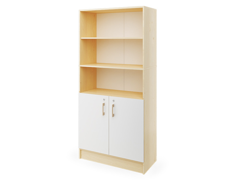 Prima. Tall cabinet with shelves and a pair of doors - white - birch