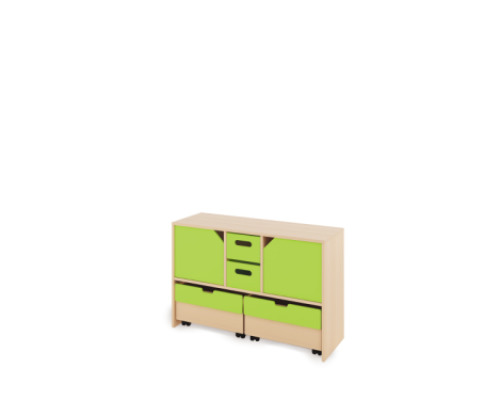 Storage Unit M with shelves and doors + deep cardboard trays & container - Green