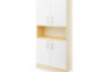 Prima. Tall cabinet with two pairs of doors and a shelf, white, birch