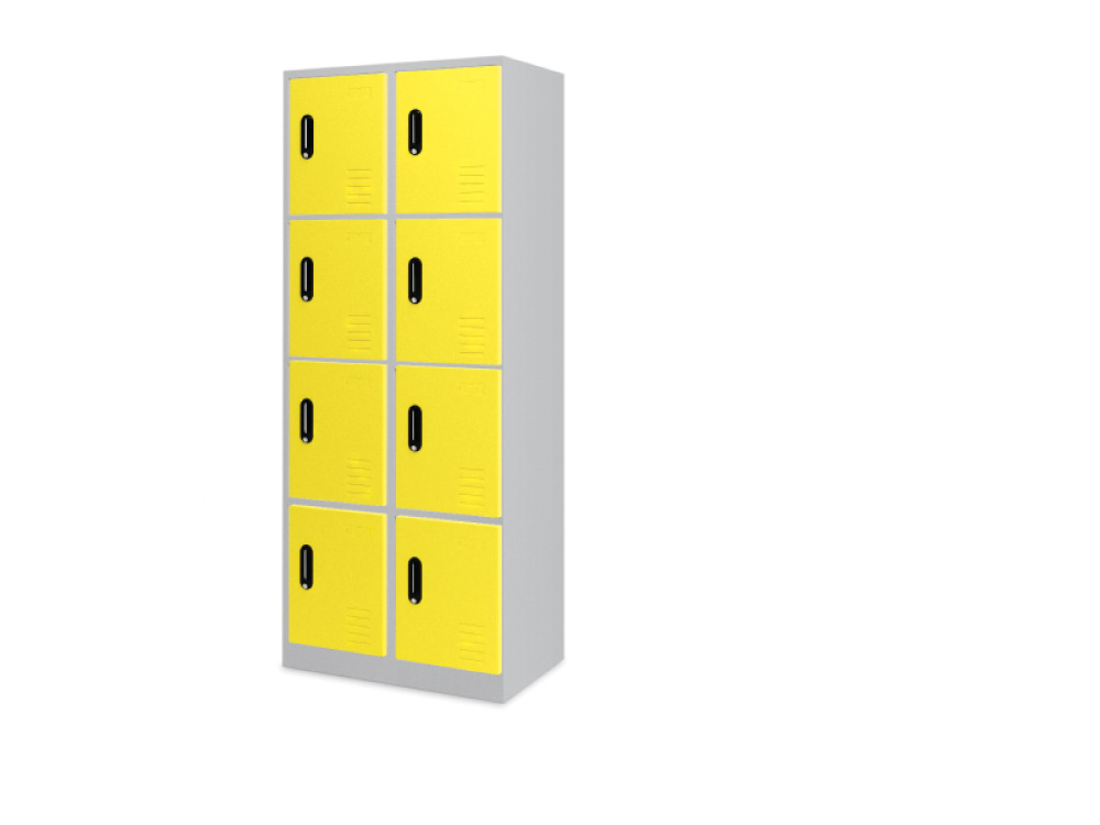 Tall 8-person metal cloakroom - yellow