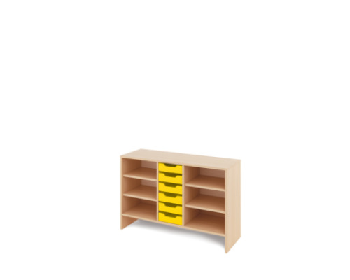 Storage Unit M with shelves + shallow cardboard trays - Yellow