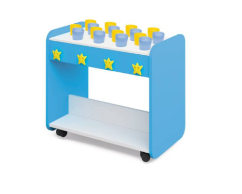 Bathroom cabinet on wheels for cups and towels. Azure blue. Cubo collection