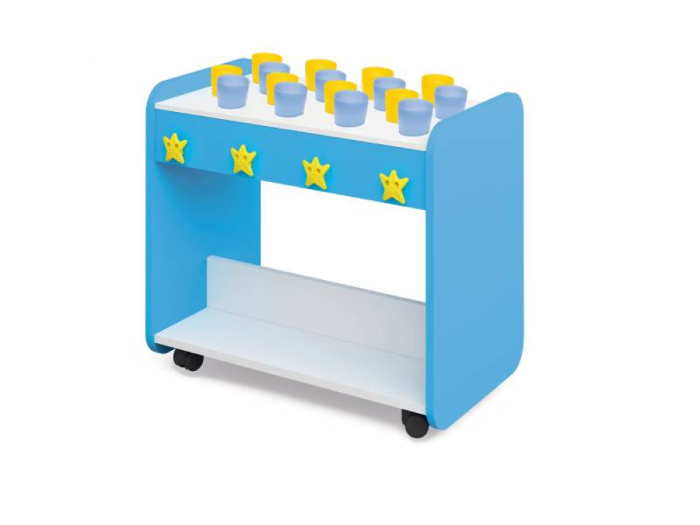 Bathroom cabinet on wheels for cups and towels. Azure blue. Cubo collection
