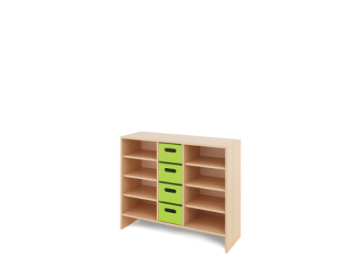 Storage Unit L with shelves + deep cardboard trays - Green