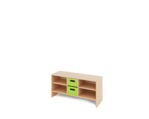 Storage Unit S with shelves + deep wooden trays - Green