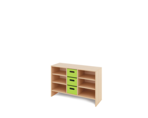 Storage Unit M with shelves + deep wooden trays - Green