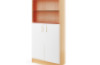 Prima. Tall cabinet with a pair of doors and a pair of glass doors, white, beech