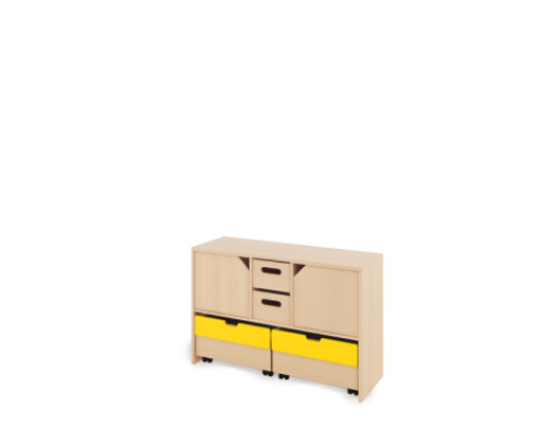 Storage Unit M with shelves and doors + with deep wooden trays & container - Eko