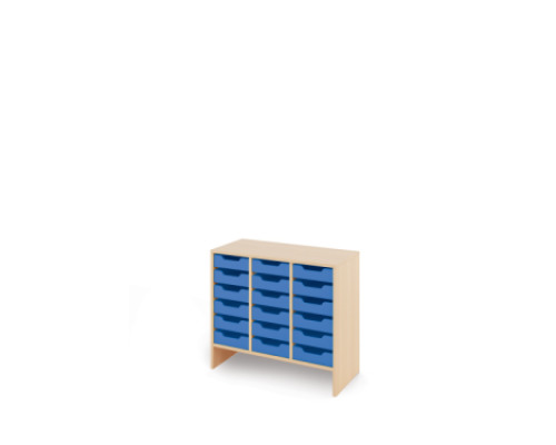 Storage Unit M with shallow wooden trays - Blue