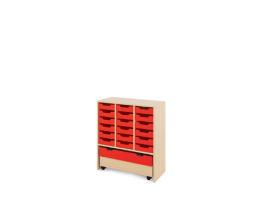 Storage Unit L with shallow wooden trays + container - Red