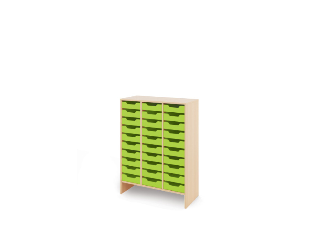 Storage Unit X with shallow wooden trays - Green