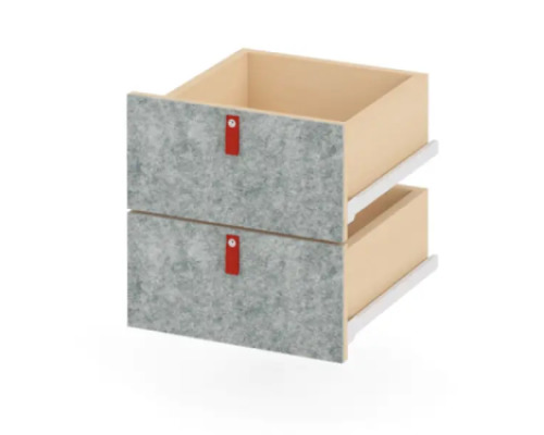 Set of grey narrow low drawers with felt front. Cubo Acoustic Collection
