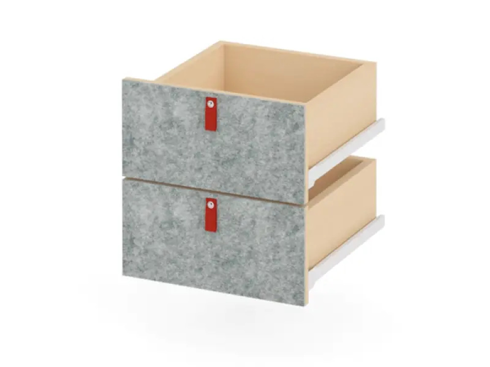 Set of grey narrow low drawers with felt front. Cubo Acoustic Collection