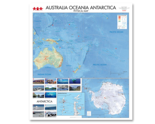 Australia, Oceania, Antarctica. Physical Map