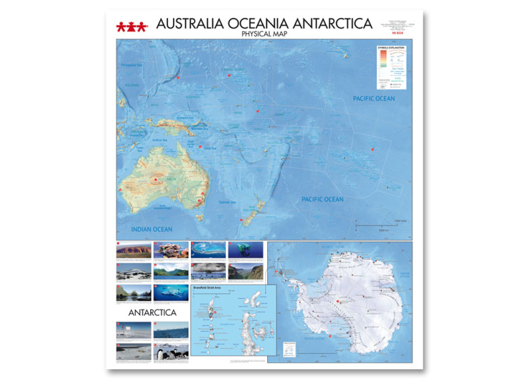 Australia, Oceania, Antarctica. Physical Map
