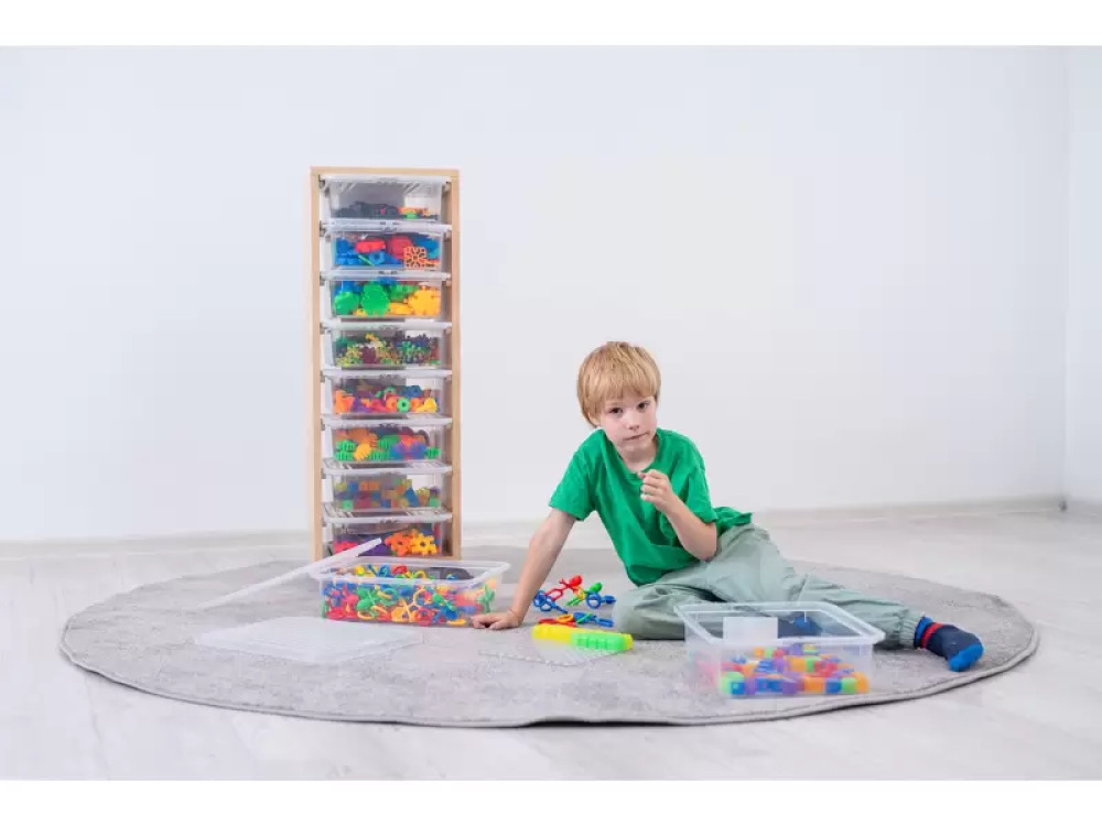 Mobile Storage unit with plastic containers and bricks