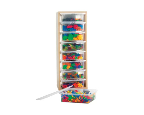 Mobile Storage unit with plastic containers and bricks