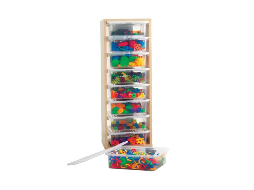 Mobile Storage unit with plastic containers and bricks