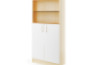 Prima. Tall cabinet with a pair of doors and a pair of glass doors, white, birch