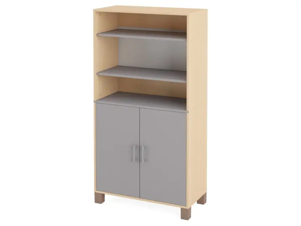 High wardrobe with shelves and doors. Grey. Fresh Collection