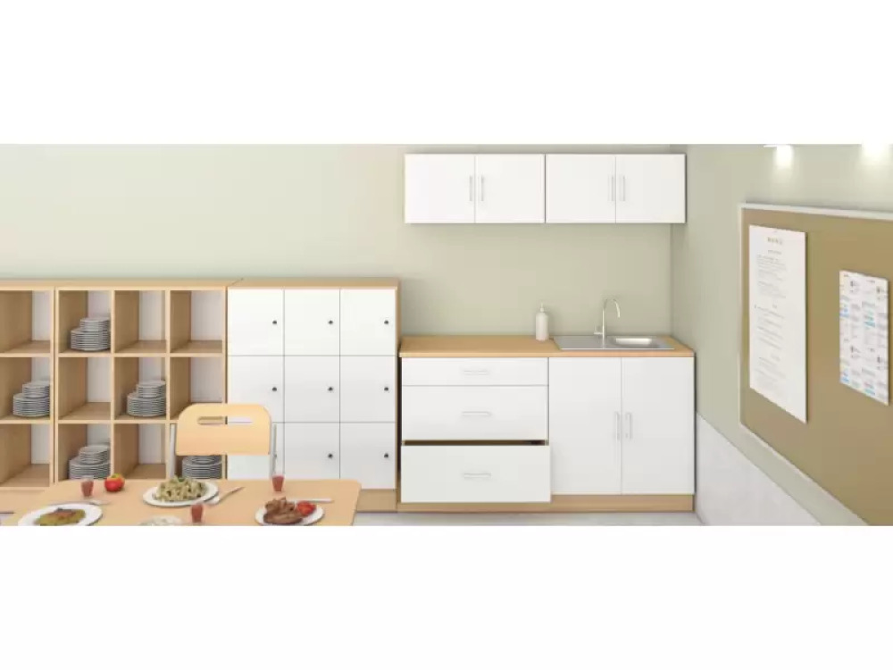 DUO PREMIUM set right 1.60 m with countertop in crystal white colour. Master Kitchen Collection