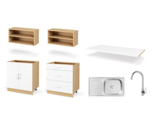 DUO PREMIUM set right 1.60 m with countertop in crystal white colour. Master Kitchen Collection