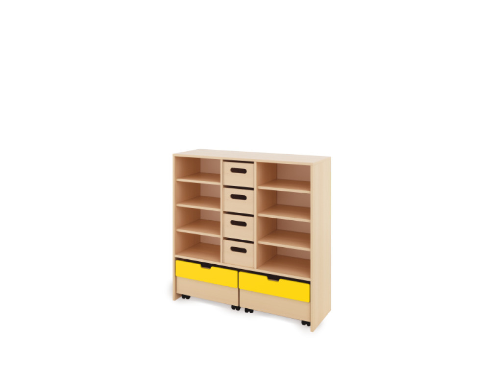 Storage Unit X with shelves + with deep wooden trays & container - Eko