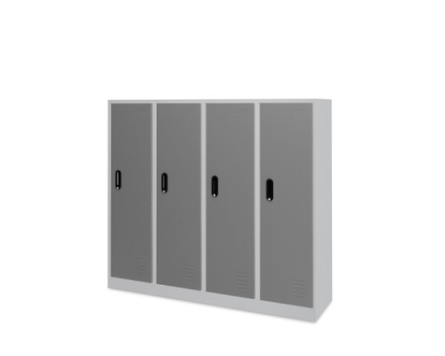 Low 4-person metal cloakroom - grey