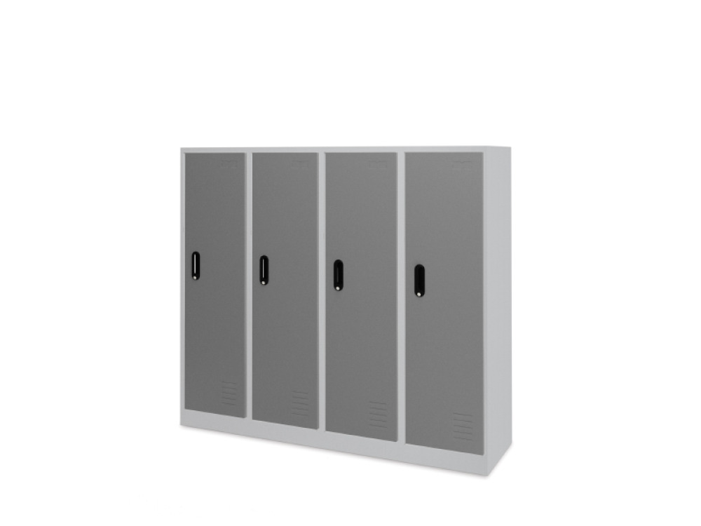 Low 4-person metal cloakroom - grey