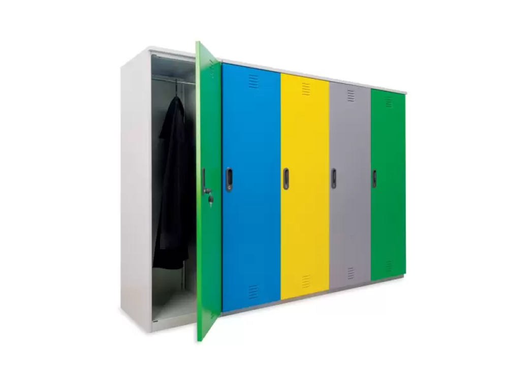 Low 4-person metal cloakroom - grey