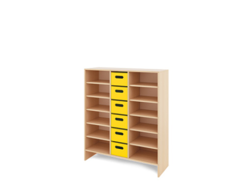 Storage Unit XL with shelves + deep wooden trays - Yellow