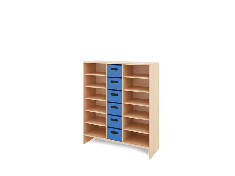 Storage Unit XL with shelves + deep wooden trays - Blue
