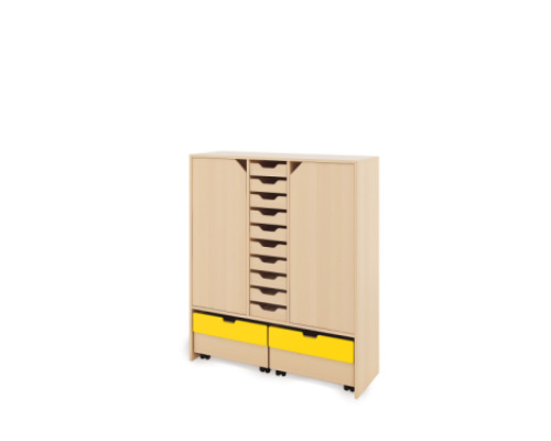 Storage Unit XL with shelves and doors + shallow cardboard trays & container - Eko