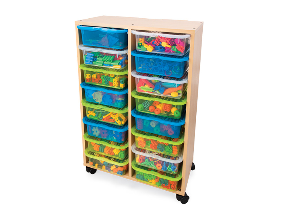 Maxi mobile cabinet with bricks and plastic containers