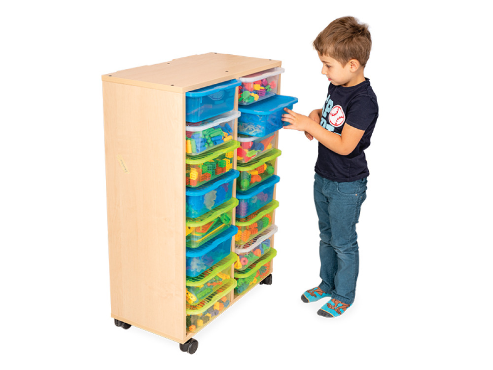 Maxi mobile cabinet with bricks and plastic containers