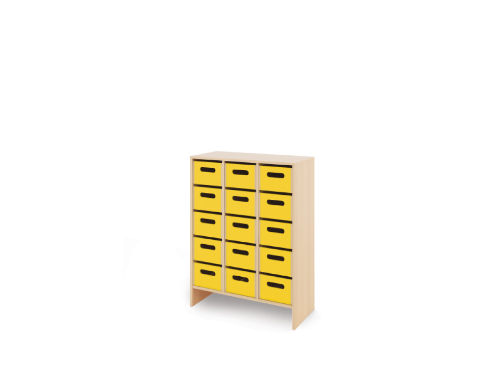Storage Unit X with deep wooden trays - Yellow