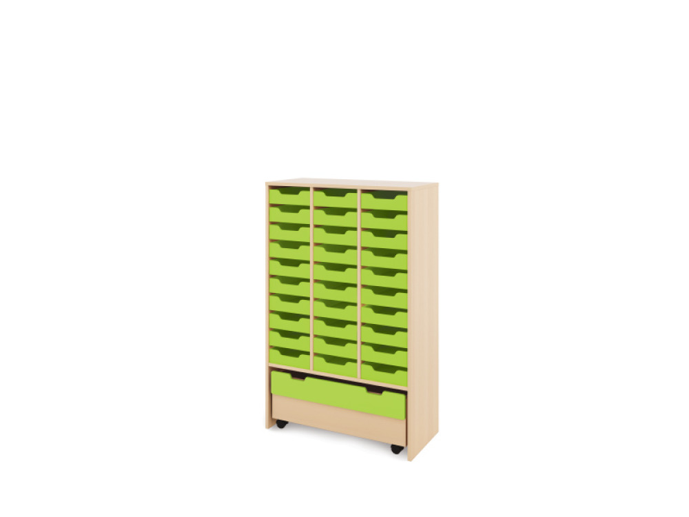 Storage Unit XL with shallow wooden trays + container - Green