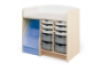 Changing table with mattress, containers and steps in white and azure blue. Cubo collection