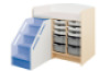 Changing table with mattress, containers and steps in white and azure blue. Cubo collection