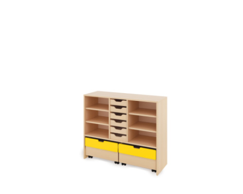 Storage Unit L with shelves + shallow wooden trays & container - Eko