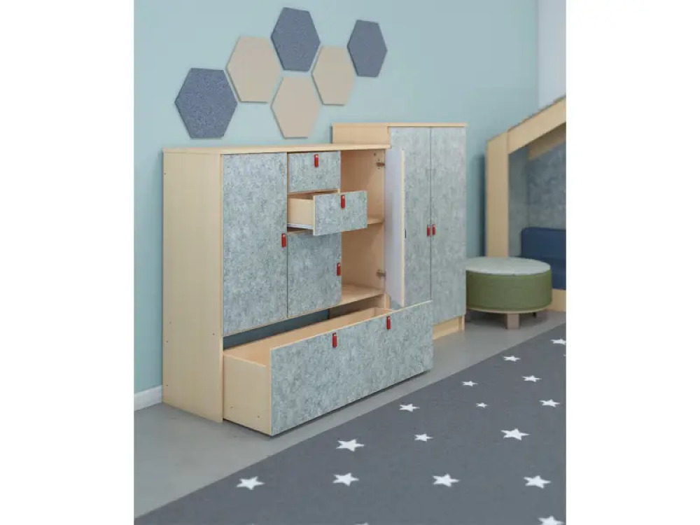 Grey low doors with felt front. Cubo Acoustic Collection